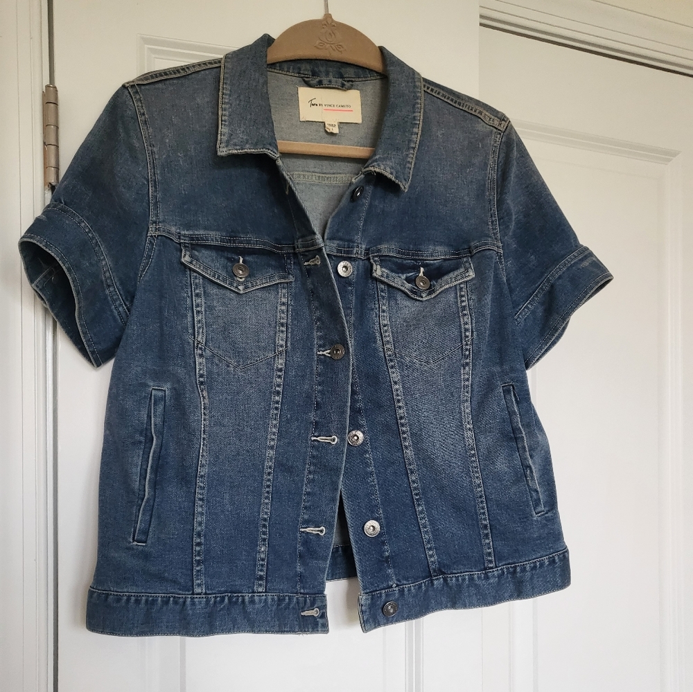 Two by Vince Camuto Womens Short Sleeve Denim Jacket Size L